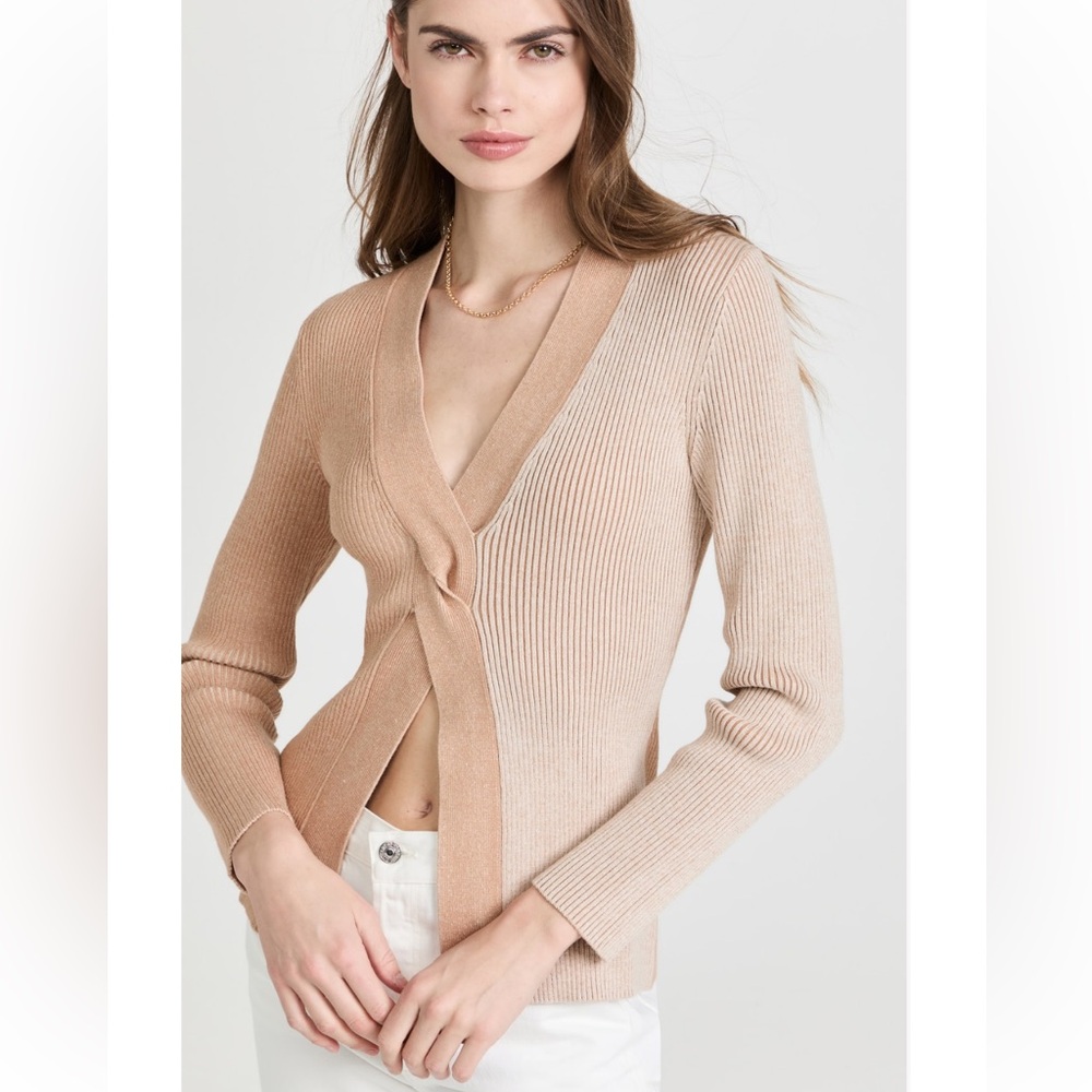 Naadam Ribbed Reversible Twist Front Ribbed Sweater Top In Oatmeal Combo Size M